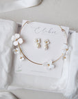 Bridal Jewelry Set - Necklace and Earrings with White Flowers