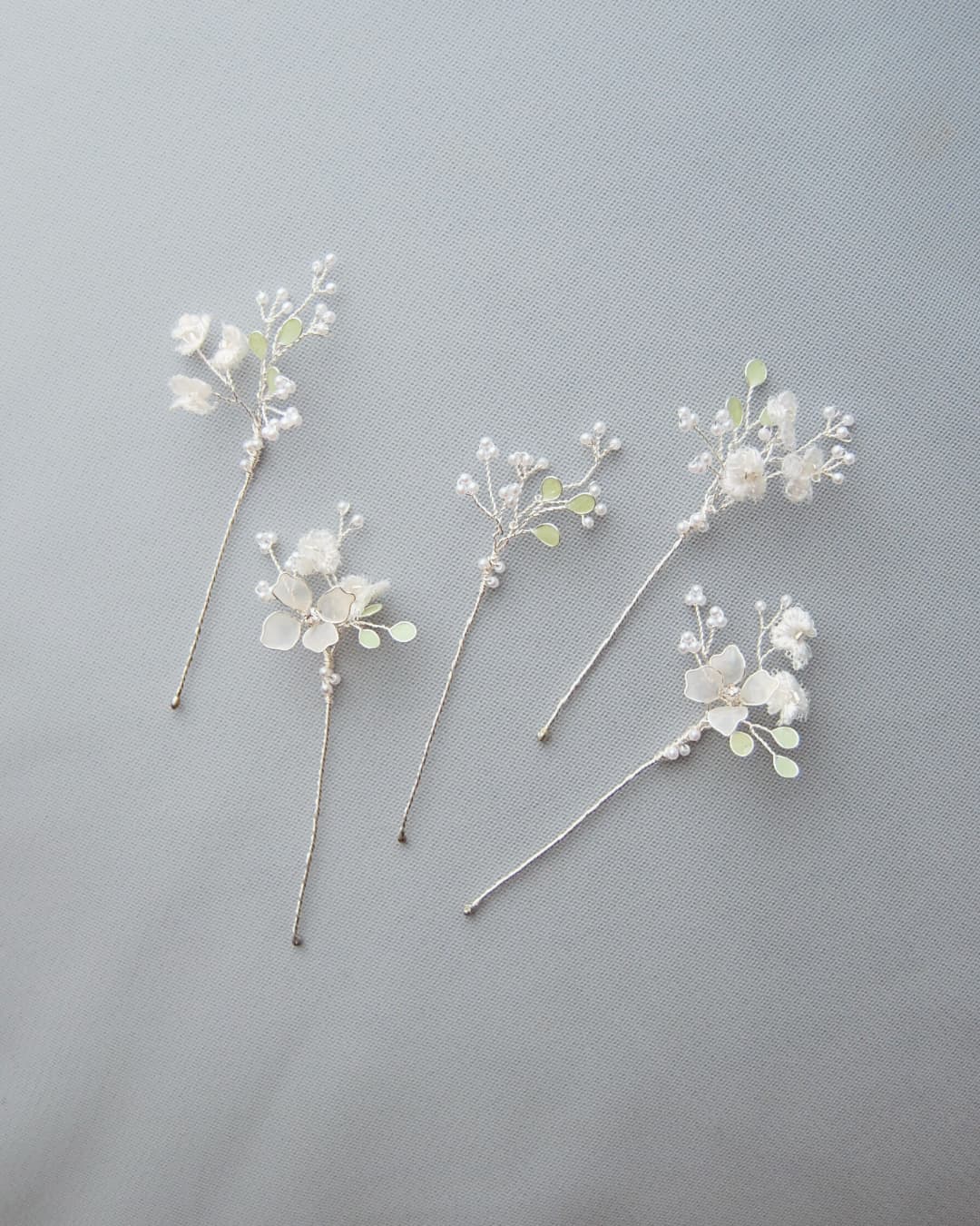 Composizione completa delle 5 forcine Nebbiolina in argento realizzate a mano.