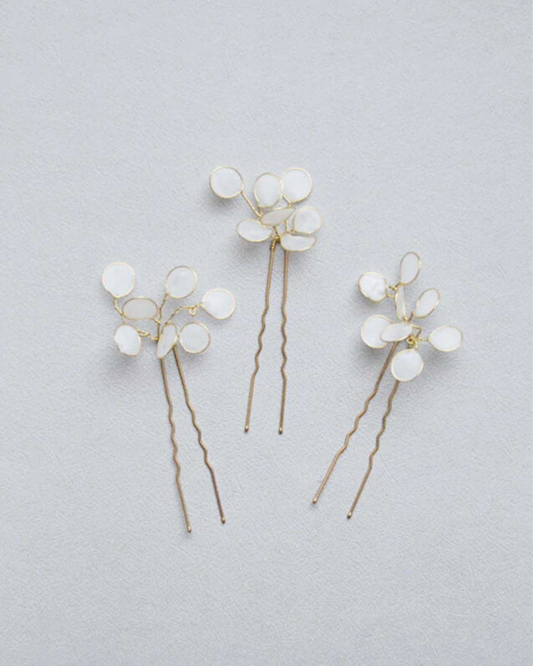 Forcine sposa eucalipto frost bianco - Set 3 accessori minimalisti oro