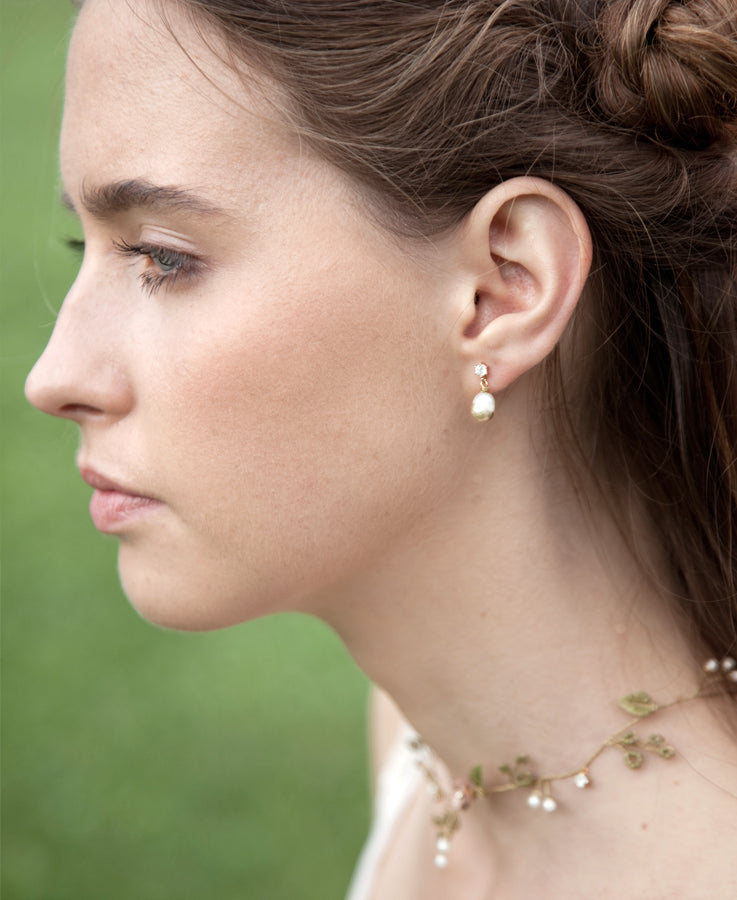 Miore Orecchini Donna Pendenti Perle di fiume Oro Giallo 14 Kt / 585
