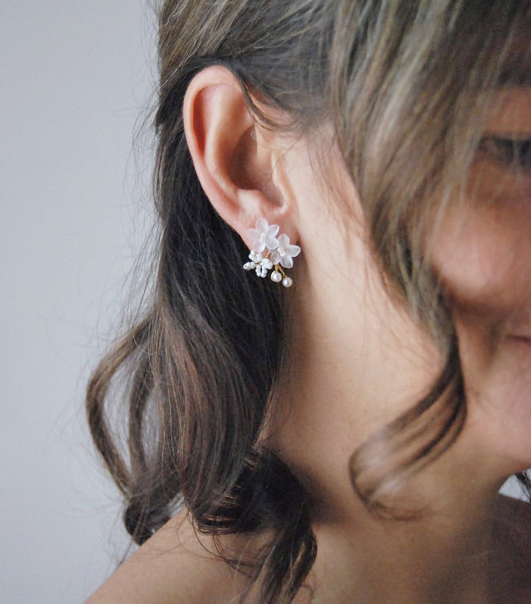 Frangipane Flowers Earrings Wedding Beaded Bouquet Earrings Elibre