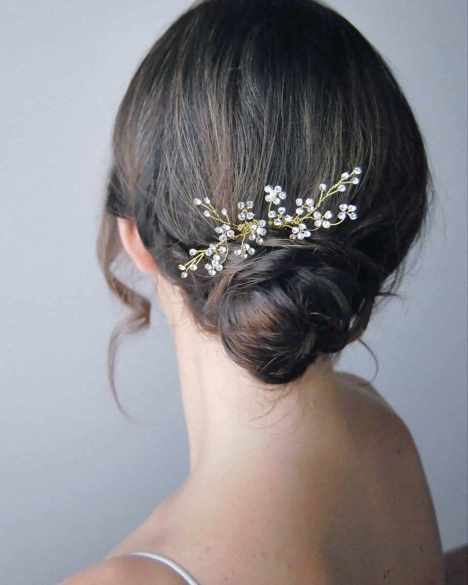 Set 2 Pettini Laterali Con Strass Argento - Accessori Capelli Sposa E Cerimonia