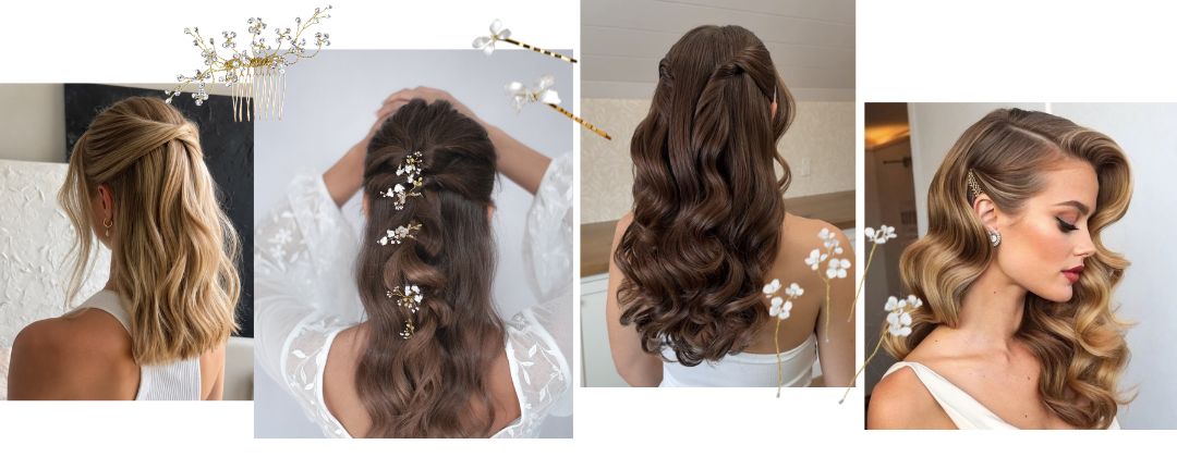 Spose con semiraccolti romantico e accessori floreali artigianale Elibre
