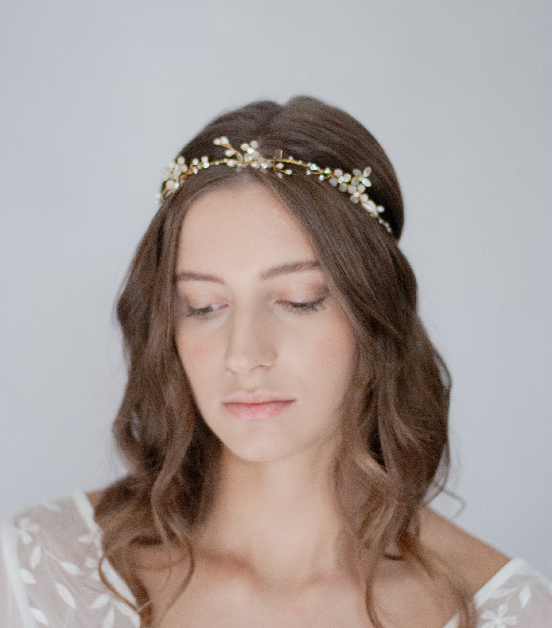Iridescent flower hair crown