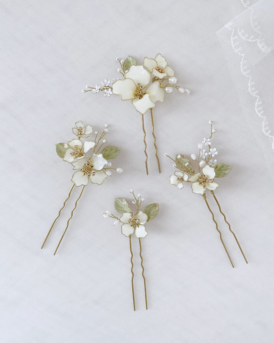 5 set di Forcine per Capelli con Fiori Bianchi Pettini Fermagli