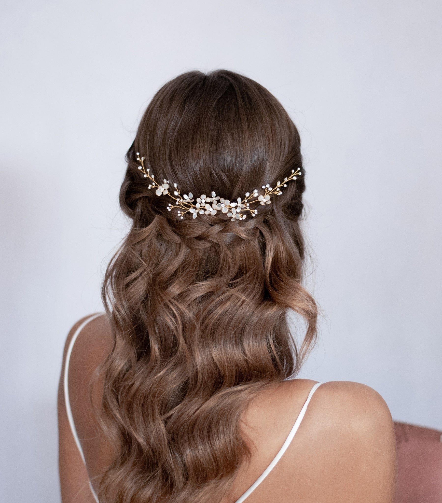 Iridescent flowers and pearls headpiece