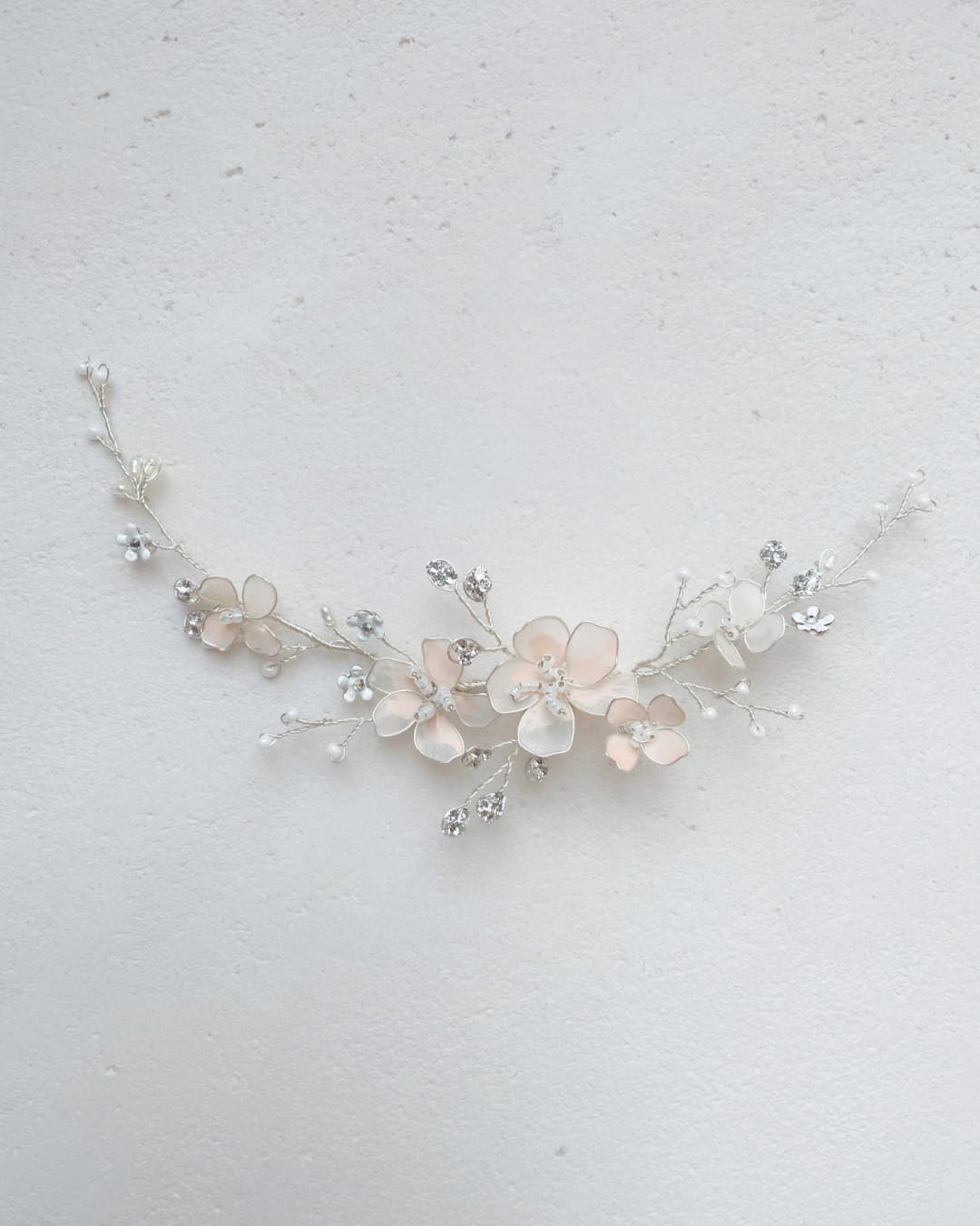 Fermaglio sposa Fiori di Ciliegio variante rosa cipria e argento per matrimonio elegante