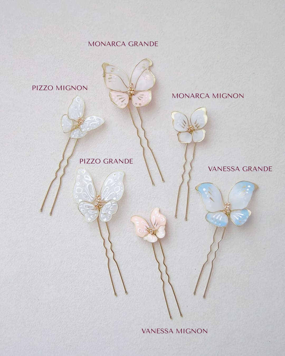 Forcine sposa a forma di farfalla, dipinte a mano con dettagli oro.