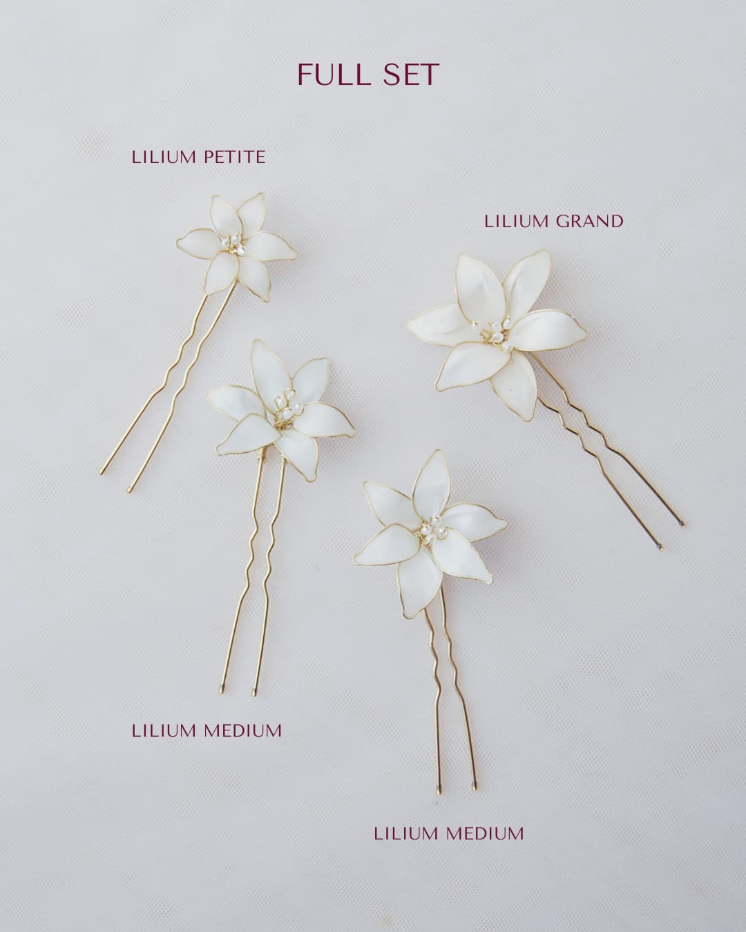 Forcine sposa Lilium con fiori bianchi e perle naturali - dettaglio ravvicinato