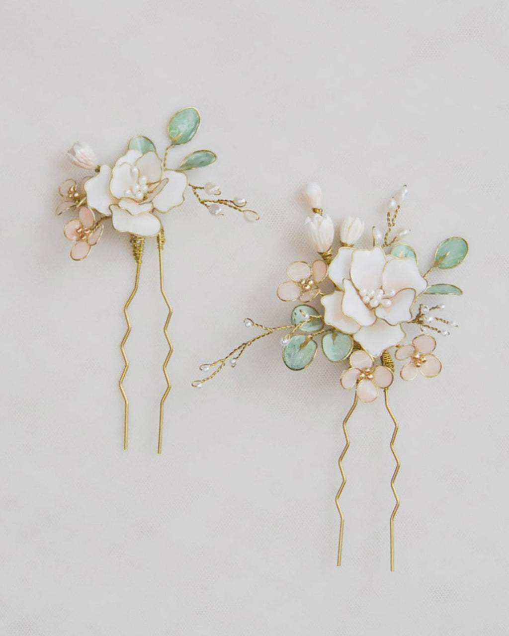 White peony bouquet hairpins - Set 2