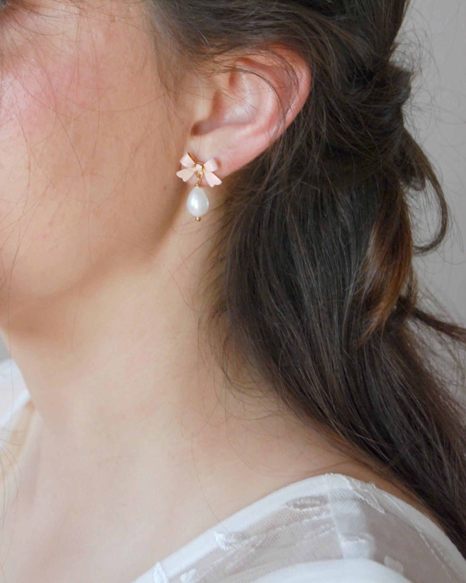 orecchini da sposa con fiocco  e perle naturali