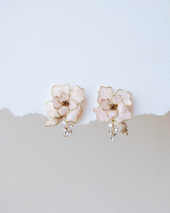 Orecchini A Clip Floreali Donna - Fiore Bianco Con Placcatura Oro Rosa, Senza Foro E Regolabili
