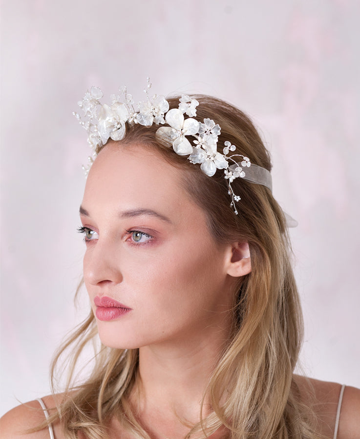 wedding pearled flower hair crown | Elibre handmade