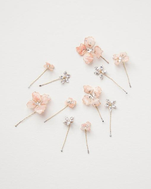 delicate pink and crystal flower hairpieces | Elibre handmade