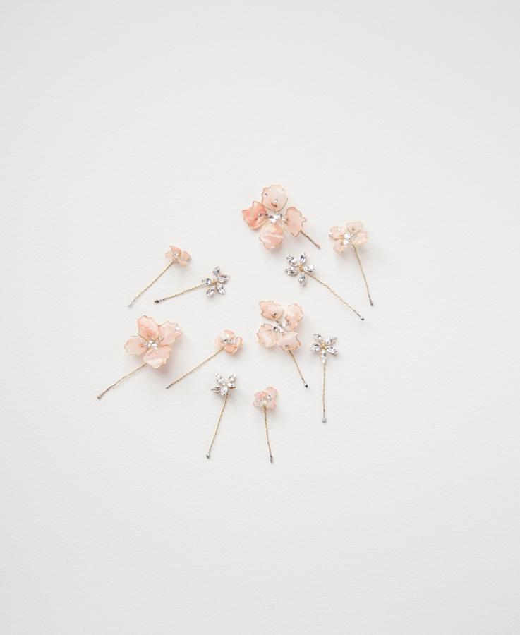 delicate pink and crystal flower hairpieces | Elibre handmade