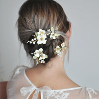 white apple flowers hair pins