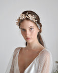 bride head band with pink flower