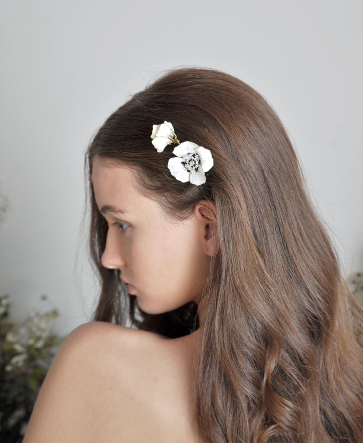 bride white hair flowers