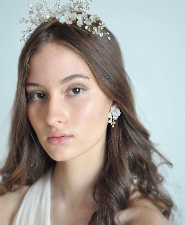 bride white pearl headpiece