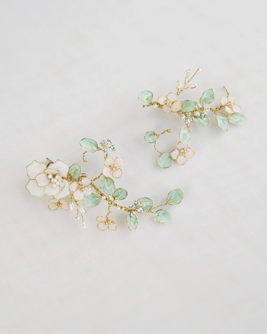 White peonies and eucalyptus hair clip