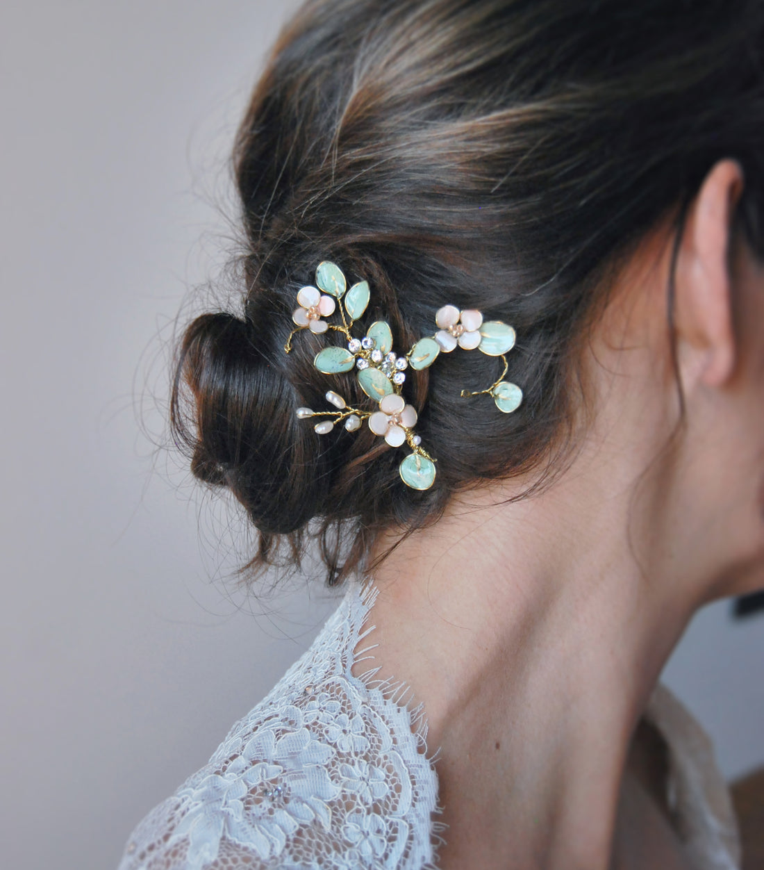 White peonies and eucalyptus hair clip