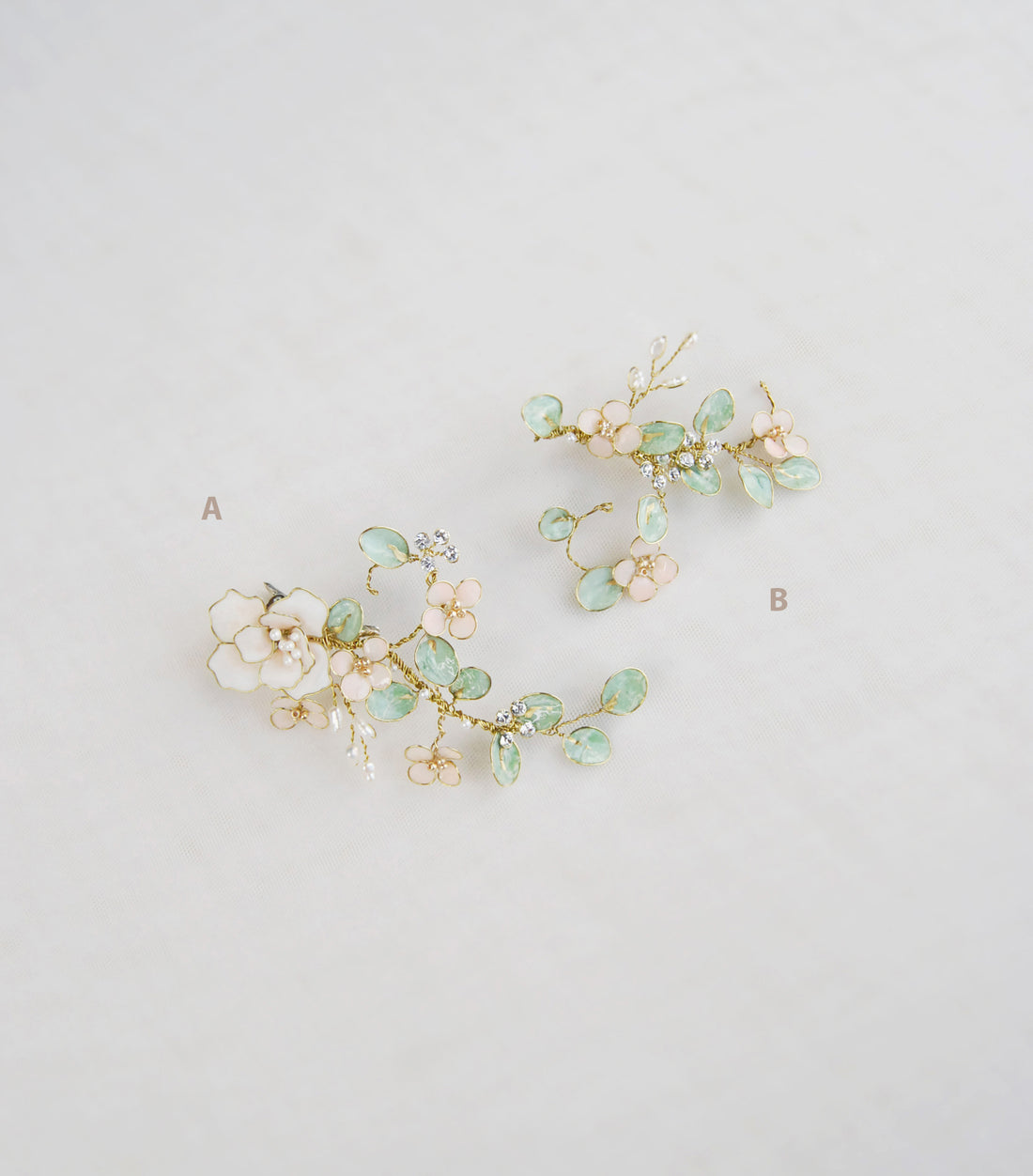 White peonies and eucalyptus hair clip