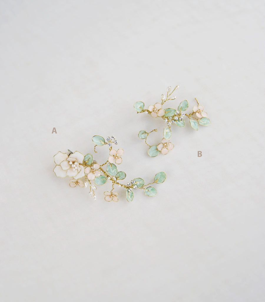 White peonies and eucalyptus hair clip