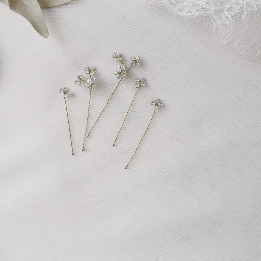 Crystal flower hair pins - Set 5