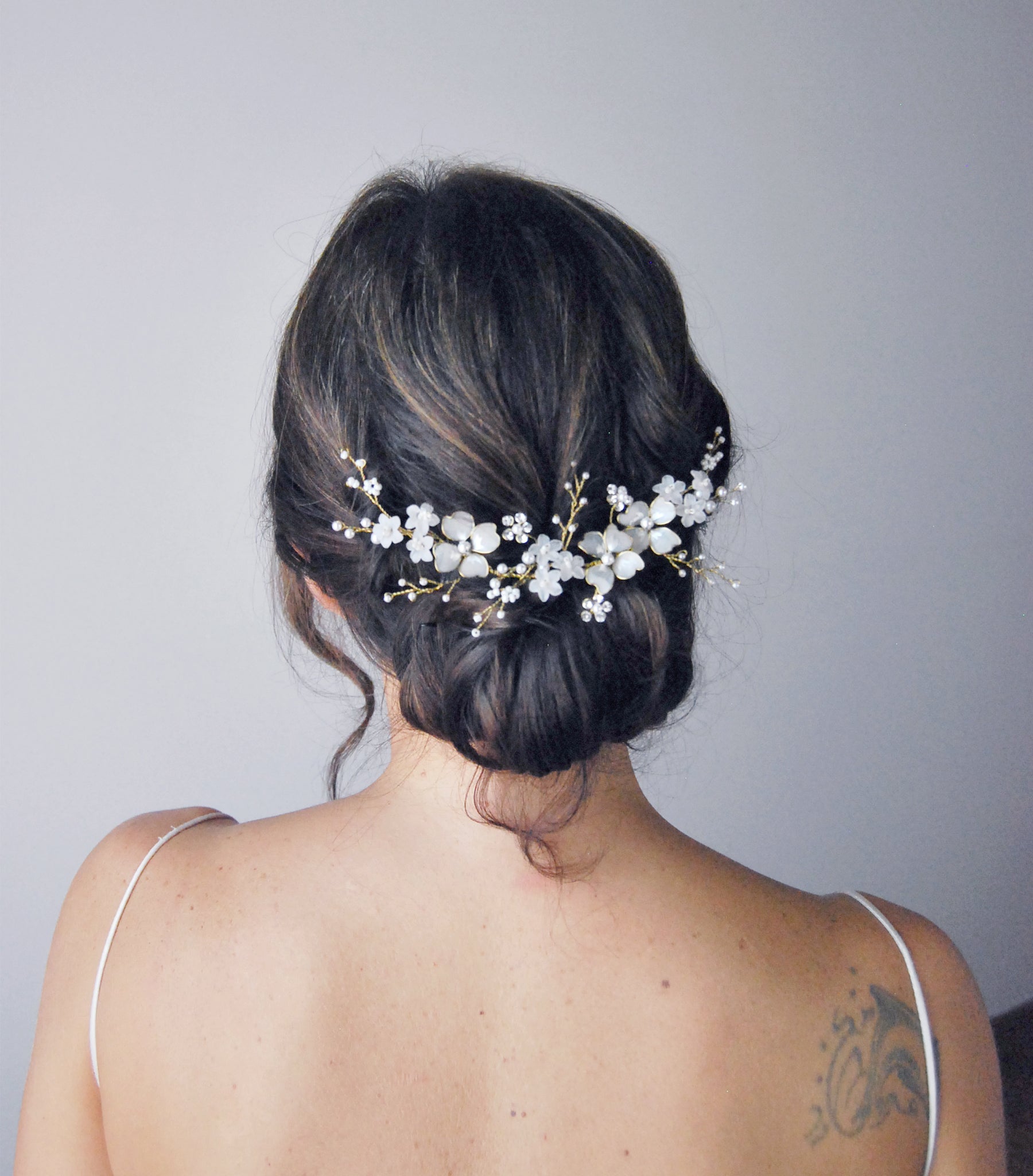 White frangipane headpiece