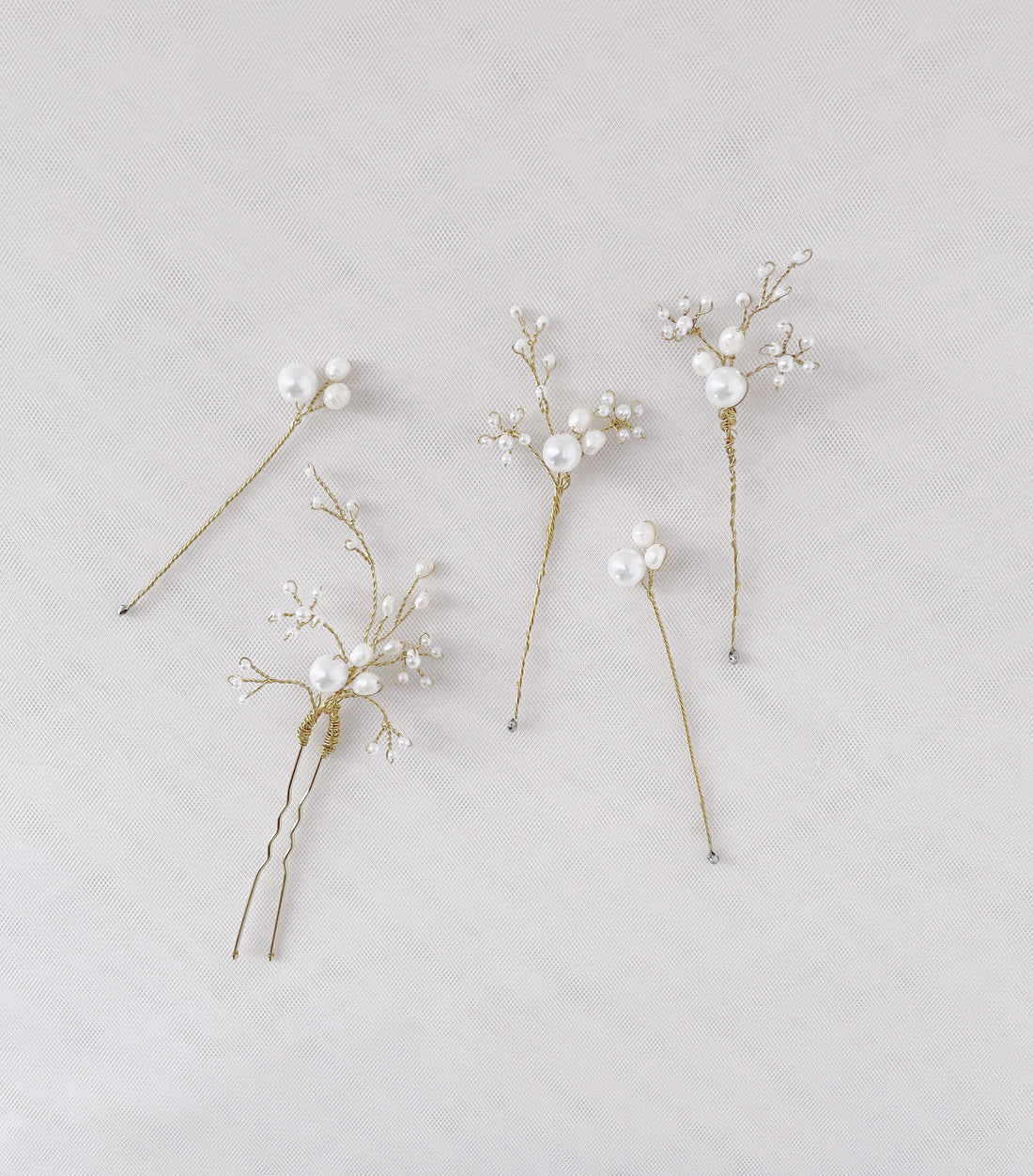 Watered pearl twigs hairpins - Set of 5