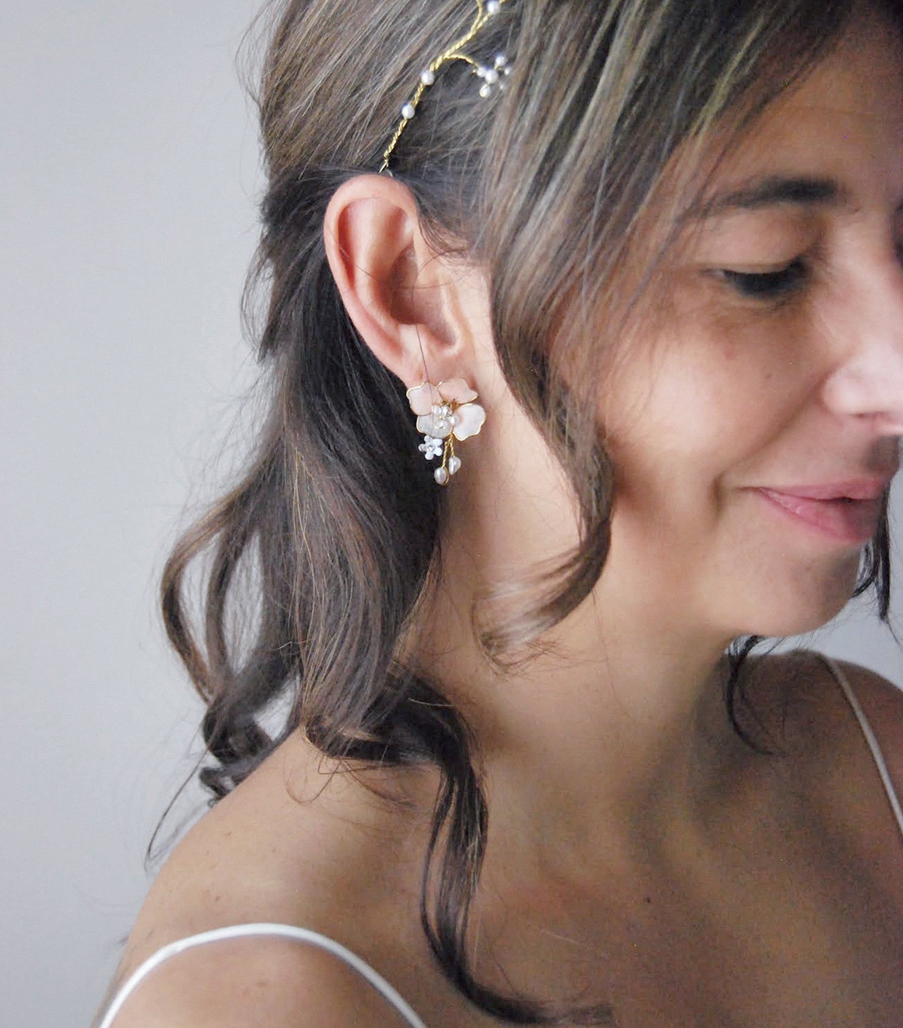 Cherry flower branch earrings