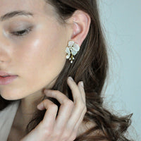 pearl floral pendant earrings