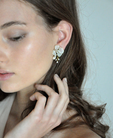 pearl floral pendant earrings