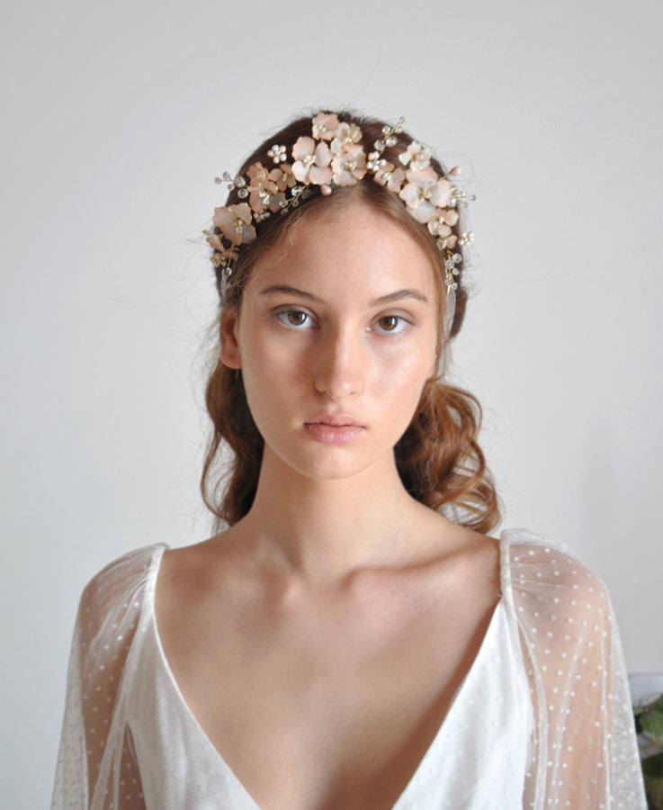 pink flower blossom hair crown