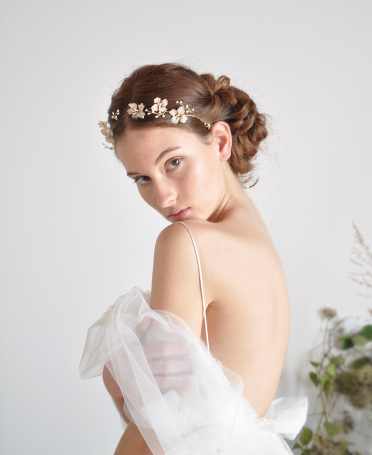 pink flower hair crown