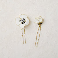 poppy white flower hair pins