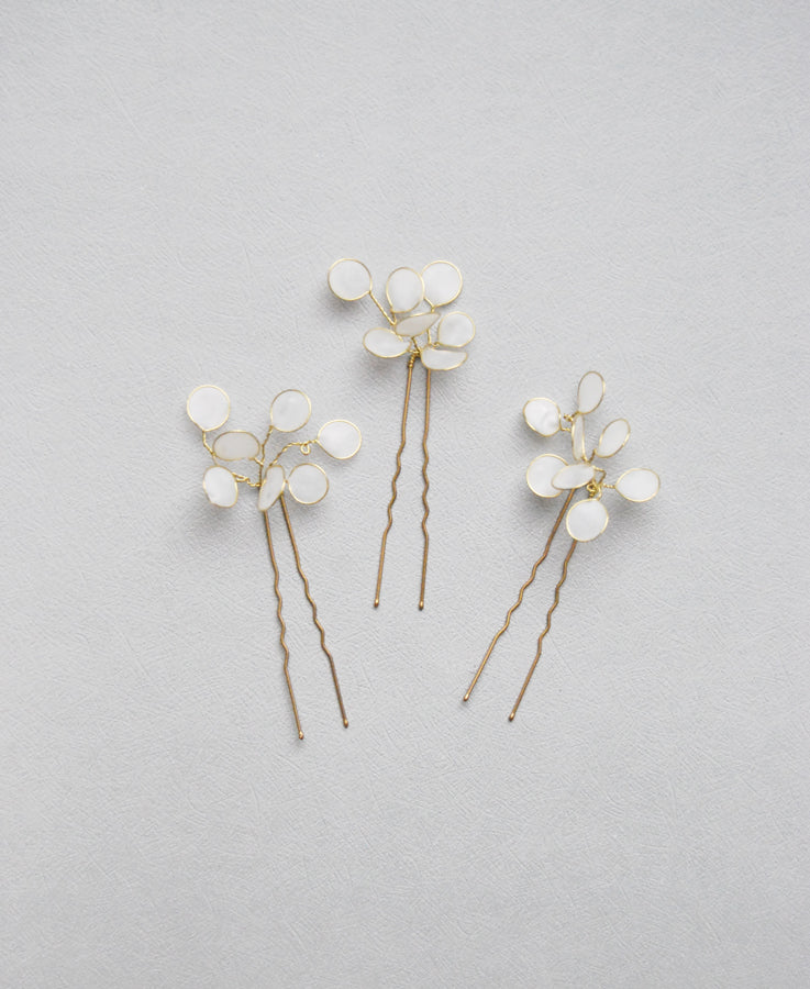 white eucalyptus hair pins