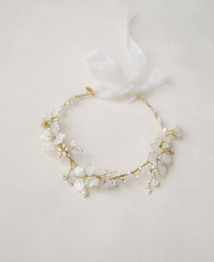 white opal flower pearl crown