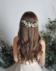 white pink floral hairpiece