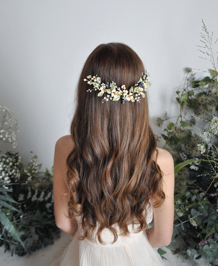 white pink floral hairpiece